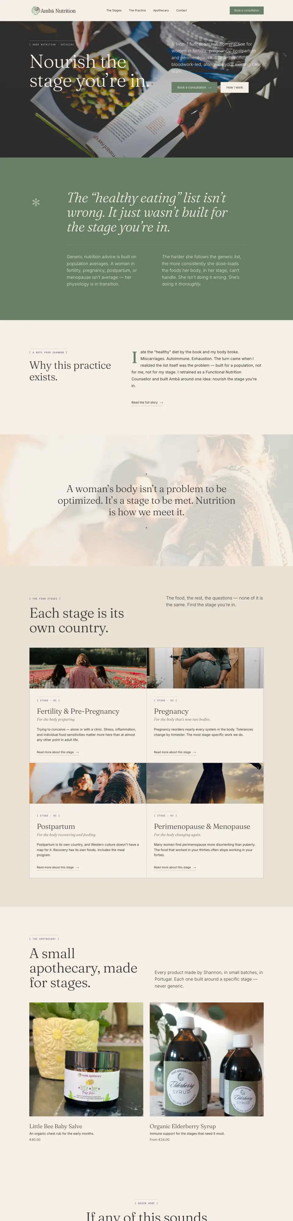 Ambã Nutrition website — full homepage