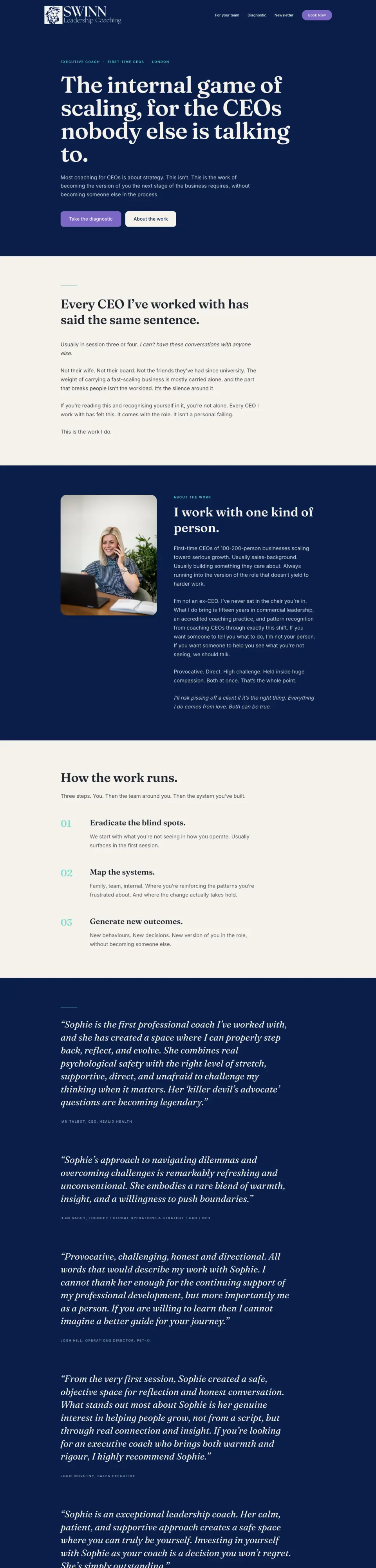 Swinn Leadership Coaching website — full homepage
